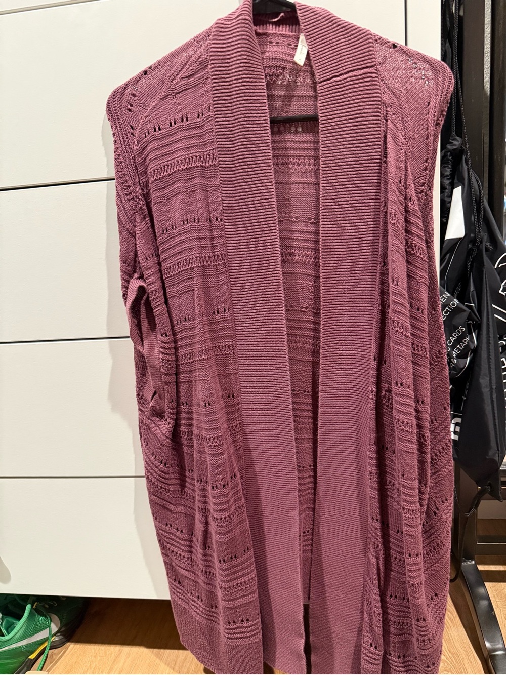 Frenchi Open-Front Pointelle Knit Cardigan - Mauve